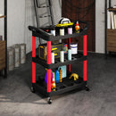 HOMCOM 3-Tier Rolling Tool Cart, Tool Trolley on Wheels for Garage, Black and Red