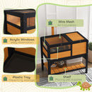 PawHut Wooden Tortoise House w/ Run, Shelter, Shelf, Lamp Holder, Yellow
