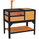 PawHut Wooden Tortoise House w/ Run, Shelter, Shelf, Lamp Holder, Yellow