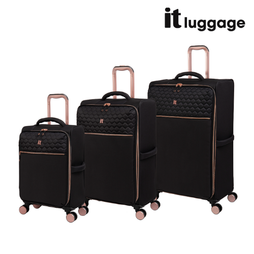 IT Luggage Divinity Black Rose Gold 8 Wheel Suitcase