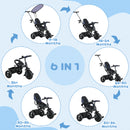 HOMCOM 6 In 1 White Kids Tricycle W/ Removable Handle For 1.5+ Year