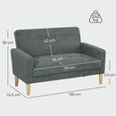 HOMCOM 2 Seater Sofa, Velvet-Feel Upholstered Loveseat for Small Space