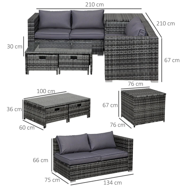 Outsunny Rattan Corner Sofa Set 1.3m - Grey