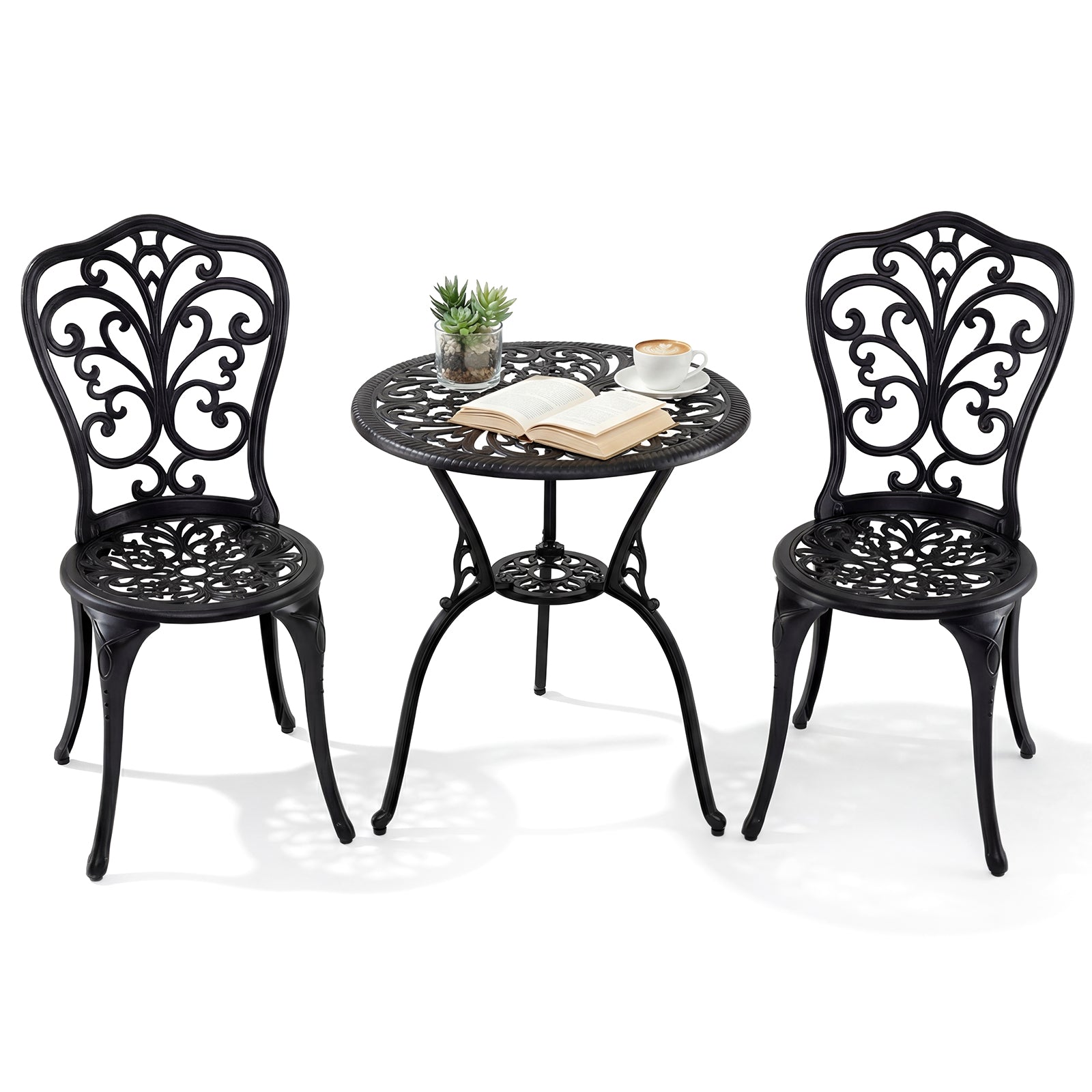 3-Piece Patio Bistro Set All Weather Cast Aluminum Table and Chairs wi