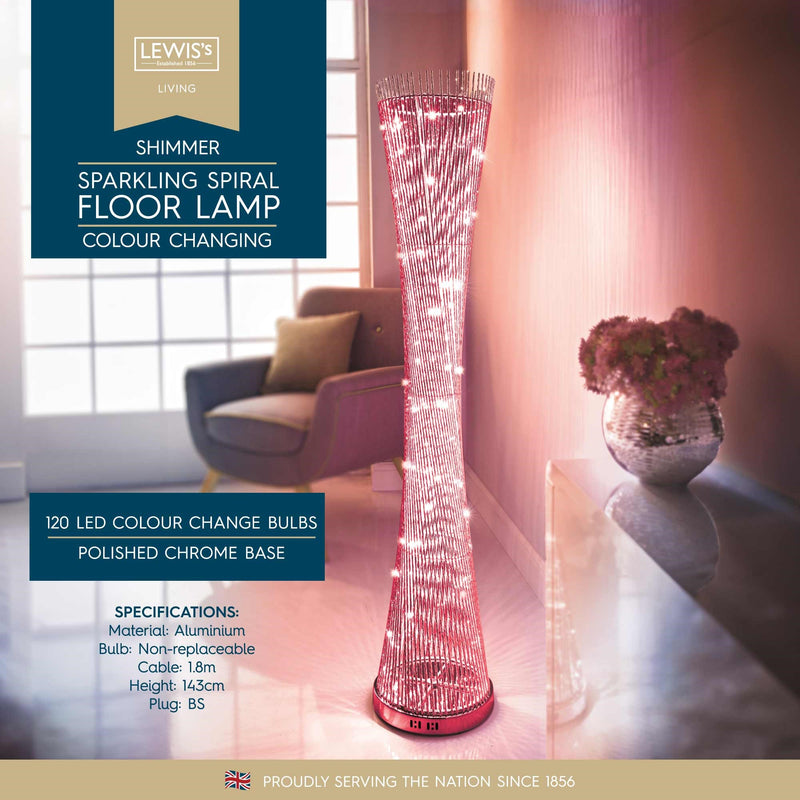 Lewis's Sparkling Spiral Floor Lamp 143cm - Colour Changing