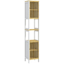 HOMCOM Tall Bathroom Cabinet Bamboo Bathroom Cupboard with Adjustable Shelves