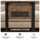 HOMCOM C Shaped Side Table with Charging Station and Foldable Top