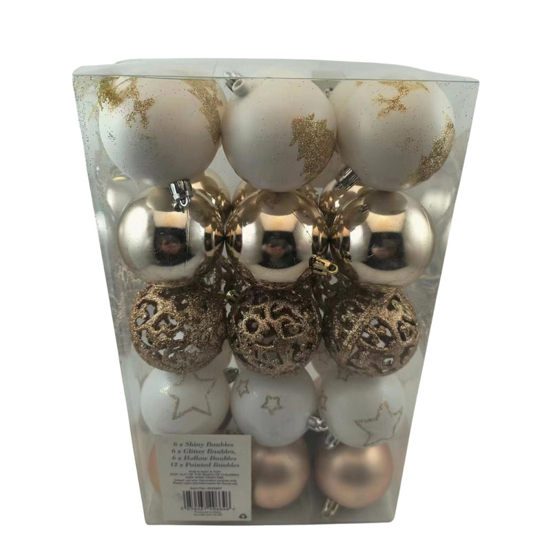 Christmas Sparkle Bauble Box of 30 - White & Champagne