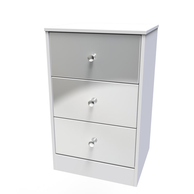 Porto Ready Assembled Bedside Table with 3 Drawers  - Uniform Gloss & White Matt