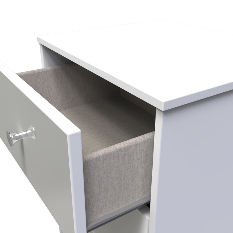 Porto Ready Assembled Bedside Table with 3 Drawers  - Uniform Gloss & White Matt