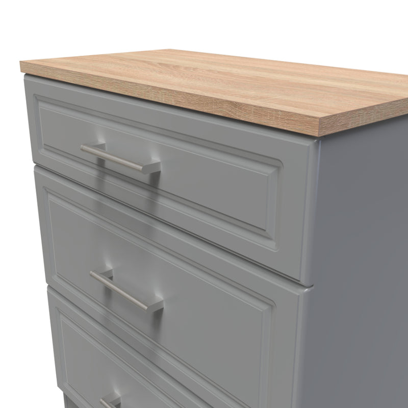 Kingston Ready Assembled Deep Chest of Drawers with 3 Drawers  - Dust Grey & Bardolino Oak