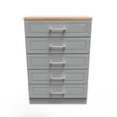 Kingston Ready Assembled Chest of Drawers with 5 Drawers  - Dust Grey & Bardolino Oak