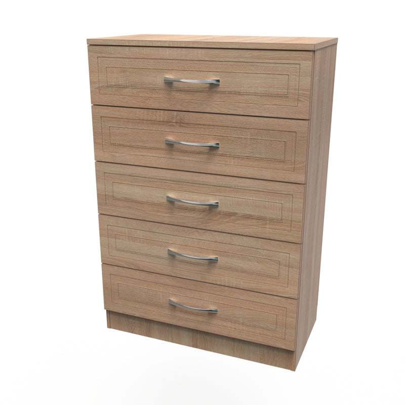Dakar Ready Assembled Chest of Drawers with 5 Drawers  - Modern Oak
