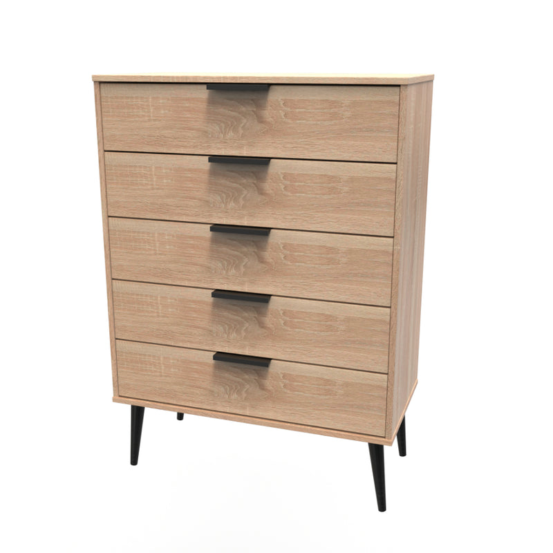 Helsinki Ready Assembled Chest of Drawers with 5 Drawers  - Bardolino Oak