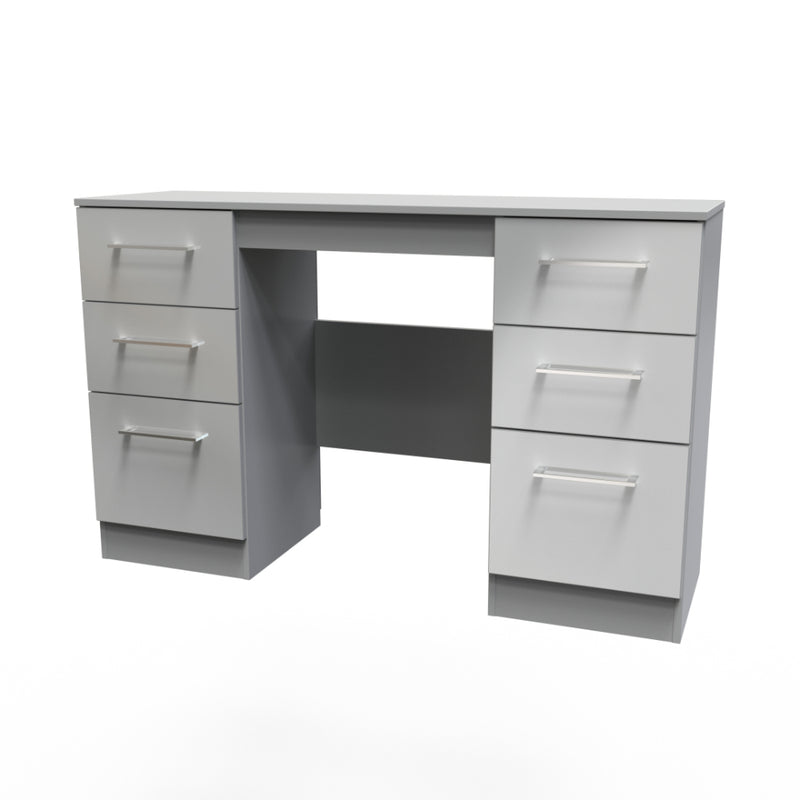 Wellington Ready Assembled Double Pedestal Desk with 6 Drawers  - Uniform Gloss & Dusk Grey
