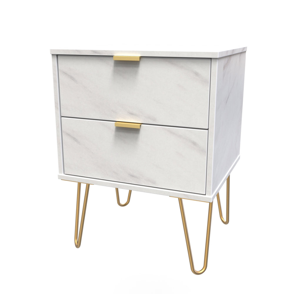 Harare Ready Assembled Bedside Table with 2 Drawers Marble