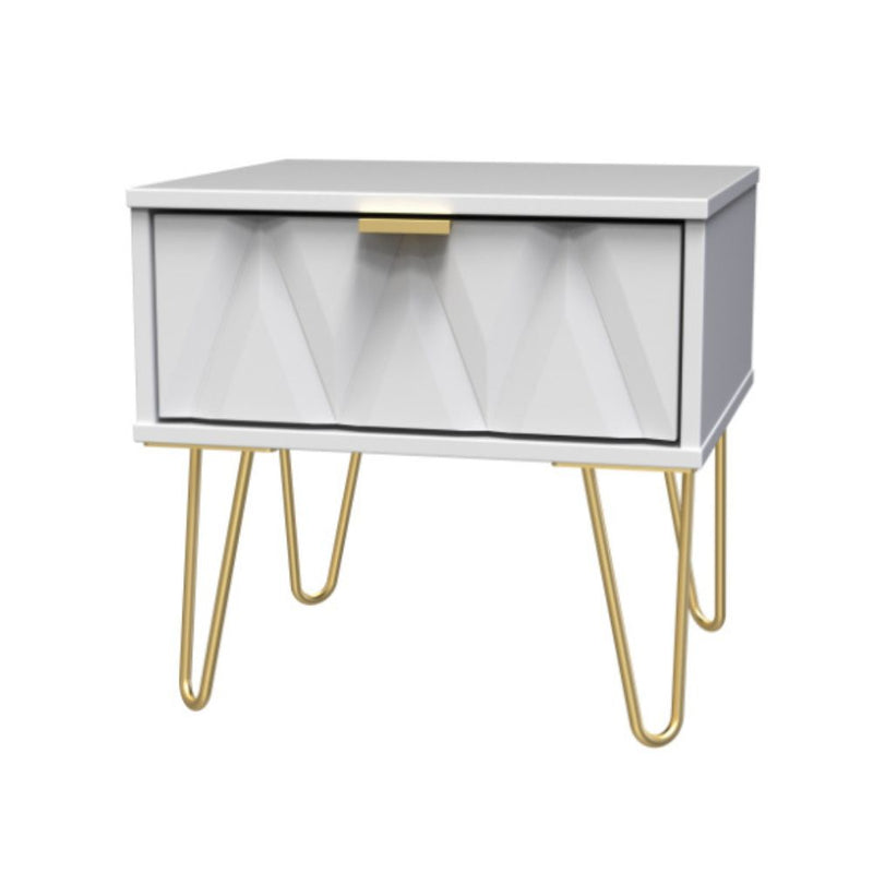 Glitz Ready Assembled Bedside Table with 1 Drawer  - White Matt & White