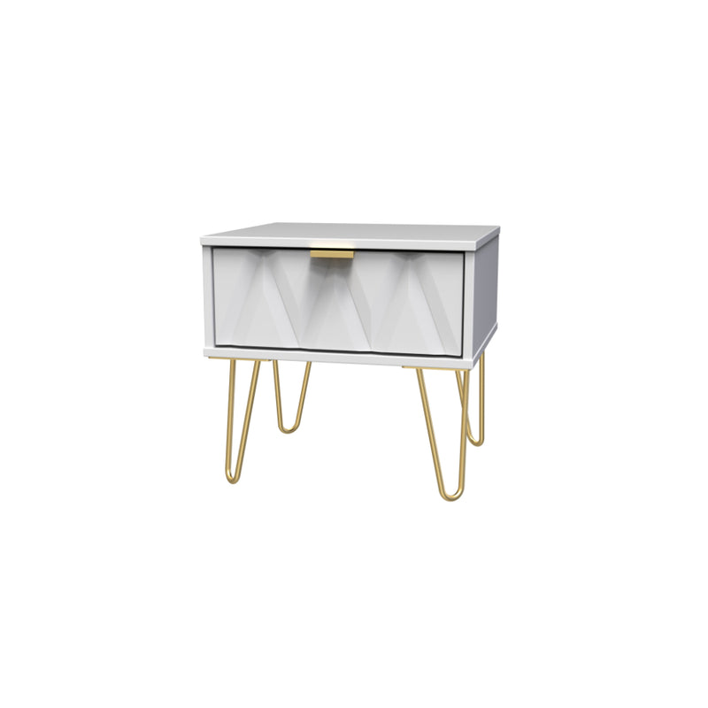Glitz Ready Assembled Bedside Table with 1 Drawer  - White Matt & White
