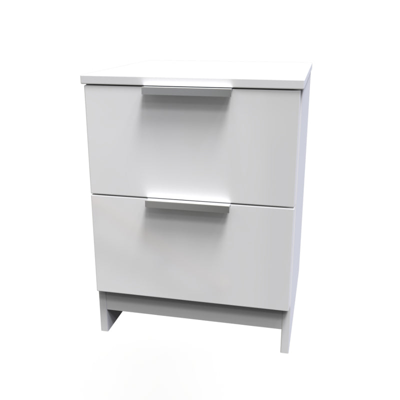 Paris Ready Assembled Bedside Table with 2 Drawers  - White Gloss & White