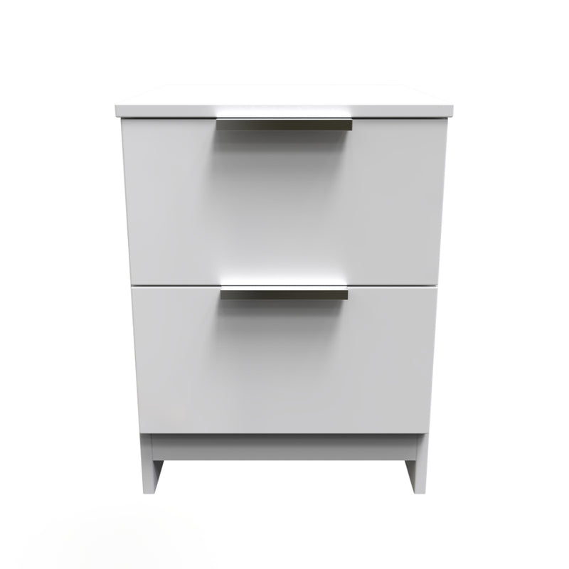 Paris Ready Assembled Bedside Table with 2 Drawers  - White Gloss & White