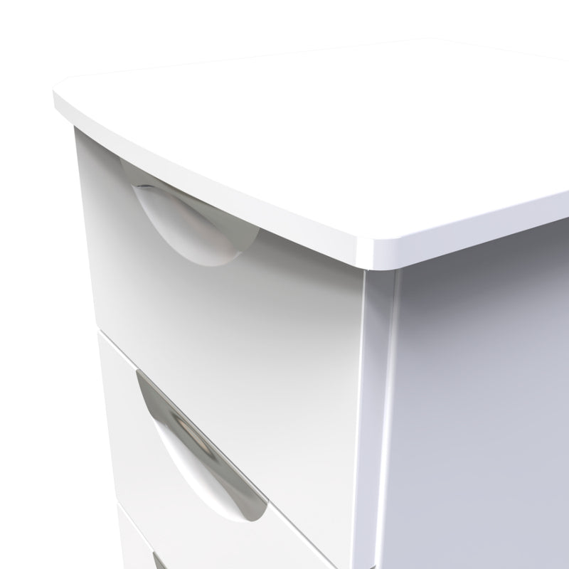 Cairo Ready Assembled Bedside Table with 3 Drawers  - White Gloss & White