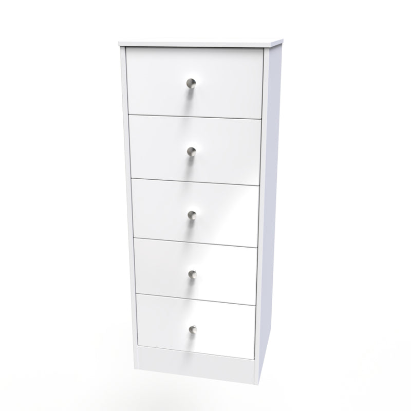 Porto Ready Assembled Tallboy Chest of Drawers with 5 Drawers  - White Gloss & White
