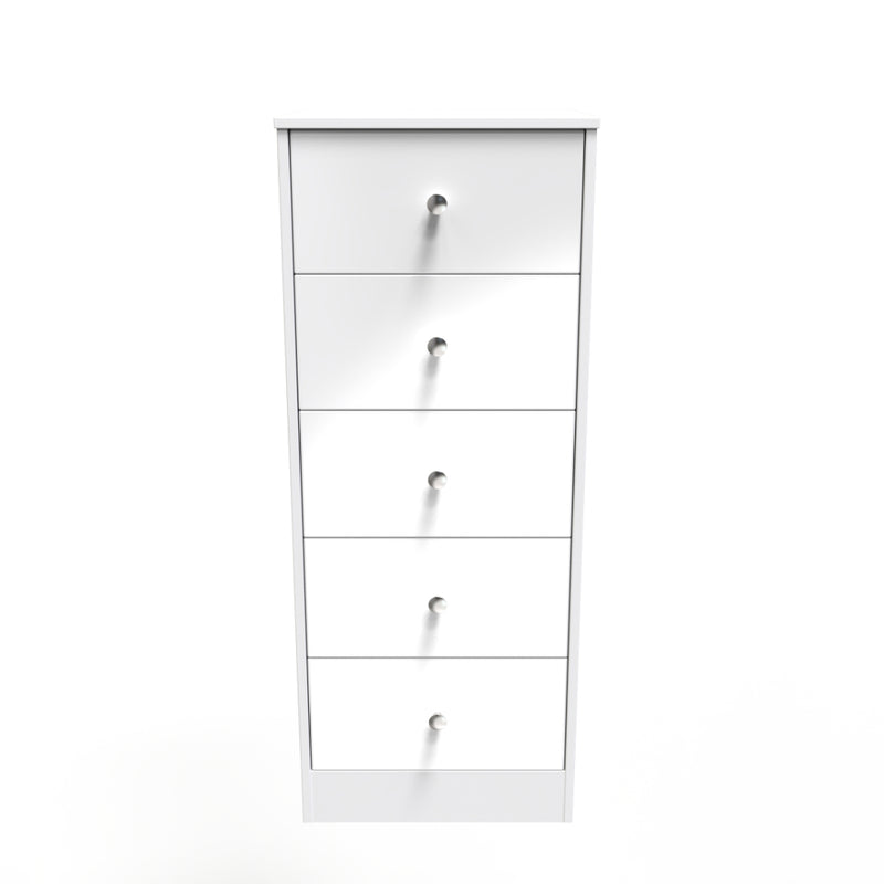 Porto Ready Assembled Tallboy Chest of Drawers with 5 Drawers  - White Gloss & White