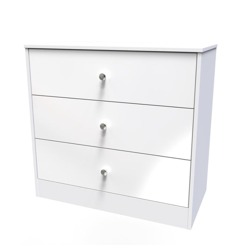 Porto Ready Assembled Chest of Drawers with 3 Drawers  - White Gloss & White