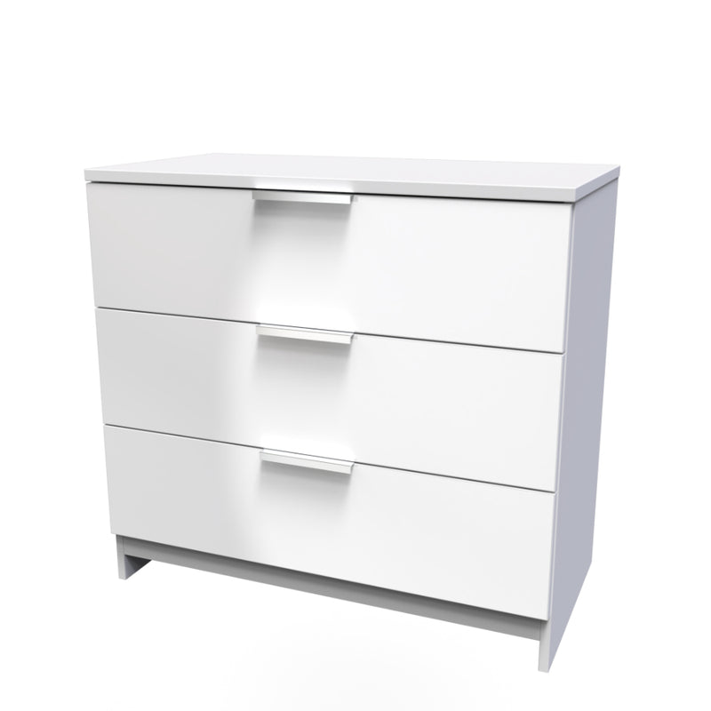 Paris Ready Assembled Chest of Drawers with 3 Drawers  - White Gloss & White