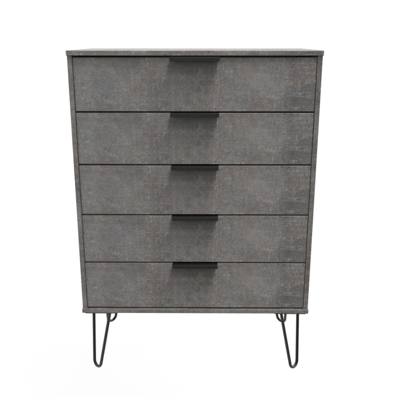 Haiti Ready Assembled Chest of Drawers with 5 Drawers  - Pewter