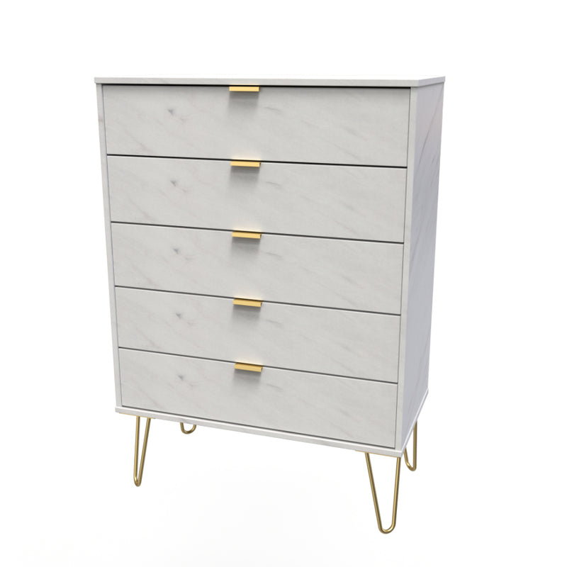 Harare Ready Assembled Chest of Drawers with 5 Drawers  - Marble