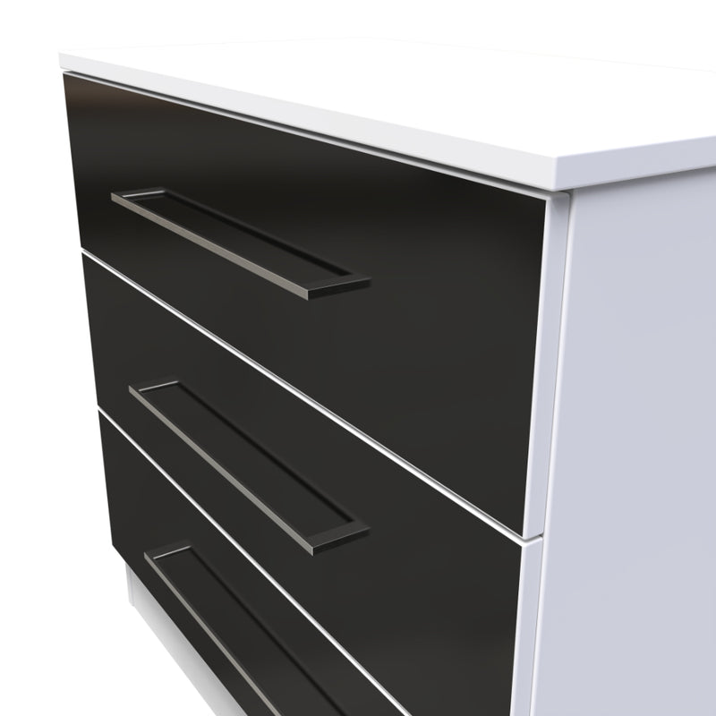 Wellington Ready Assembled Chest of Drawers with 3 Drawers  - Black Gloss & White