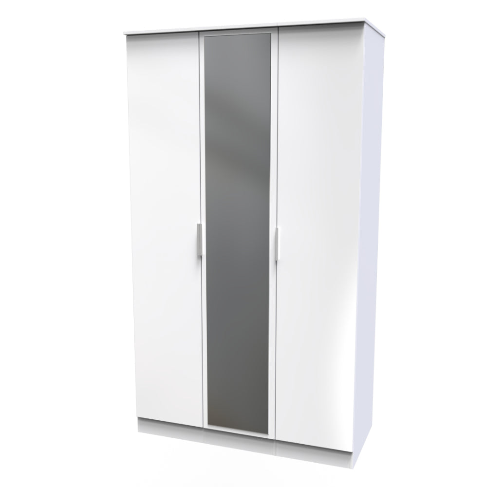 Paris Ready Assembled Wardrobe with Triple Mirror White Gloss & Whit
