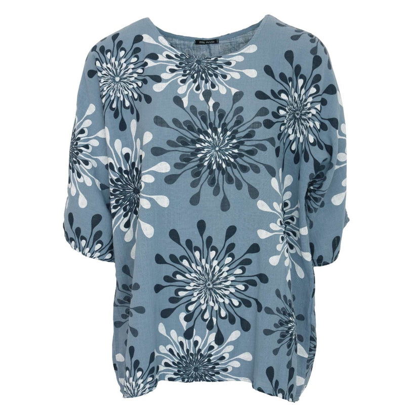 Floral Detailed Top - Oversized - Blue