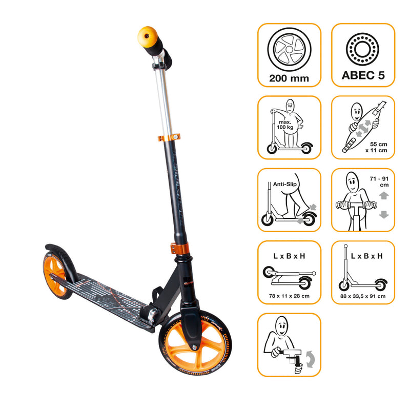 Muuwmi Aluminium Scooter 200mm - Black & Orange