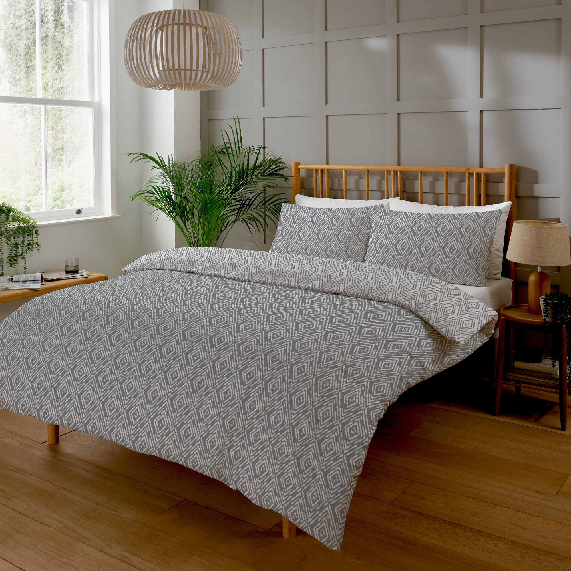 Geo Diamond Duvet Set Grey