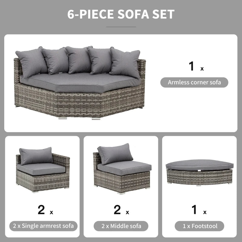 Outsunny Outdoor Rattan Corner Sofa Set 6 Piece - Grey