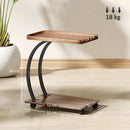 HOMCOM C Shaped Side Table with Storage & Wheels for Living Room, Brown