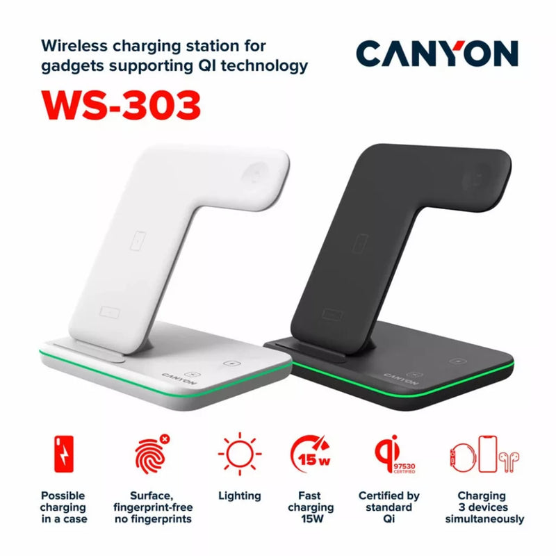 Canyon Wireless Charging Station 3-in-1 WS-303 - Black