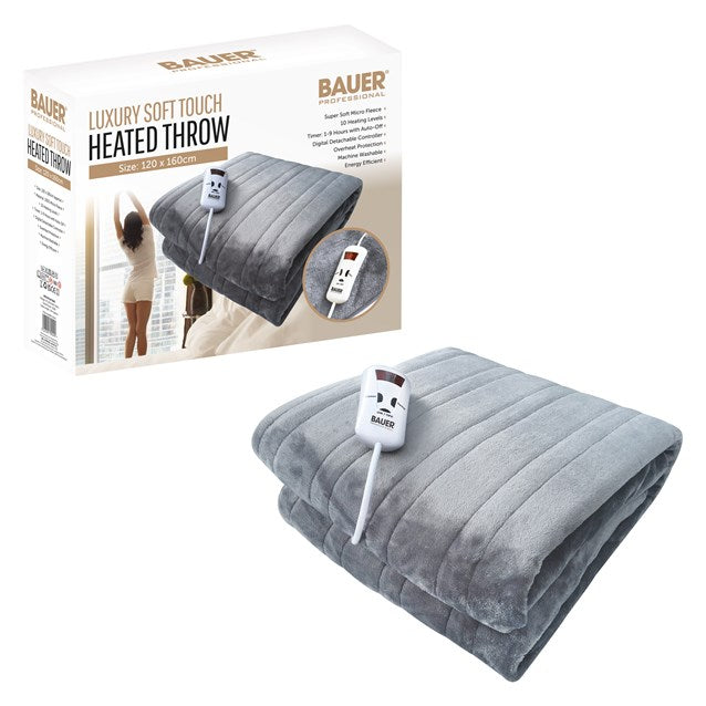 Bauer Luxury Soft Touch Heated Throw - Grey