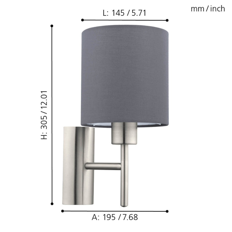 EGLO Pasteri Wall Light with Switch - Nickel & Grey