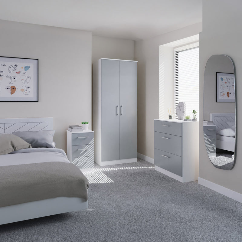 Denver Ready Assembled 3 Piece Bedroom Furniture Set - Grey & White
