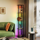HOMCOM RGB LED Floor Lamp with Shelves and Remote Control for Bedroom