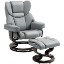 HOMCOM PU Leather Manual Reclining Armchair Footstool Padded Seat Light Grey
