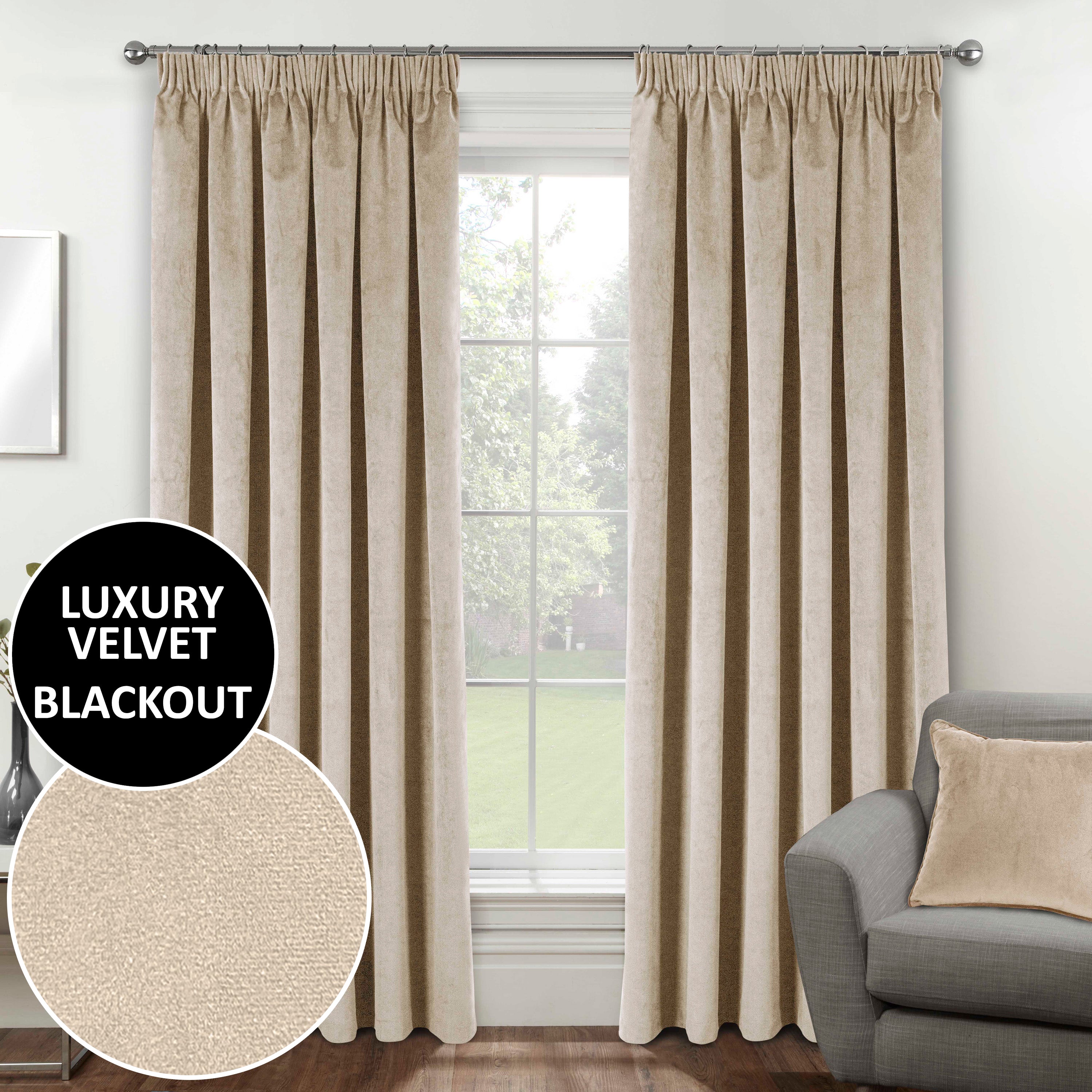 Luxury Enhanced Living Cream Velvet, Supersoft, 100% Blackout, Thermal