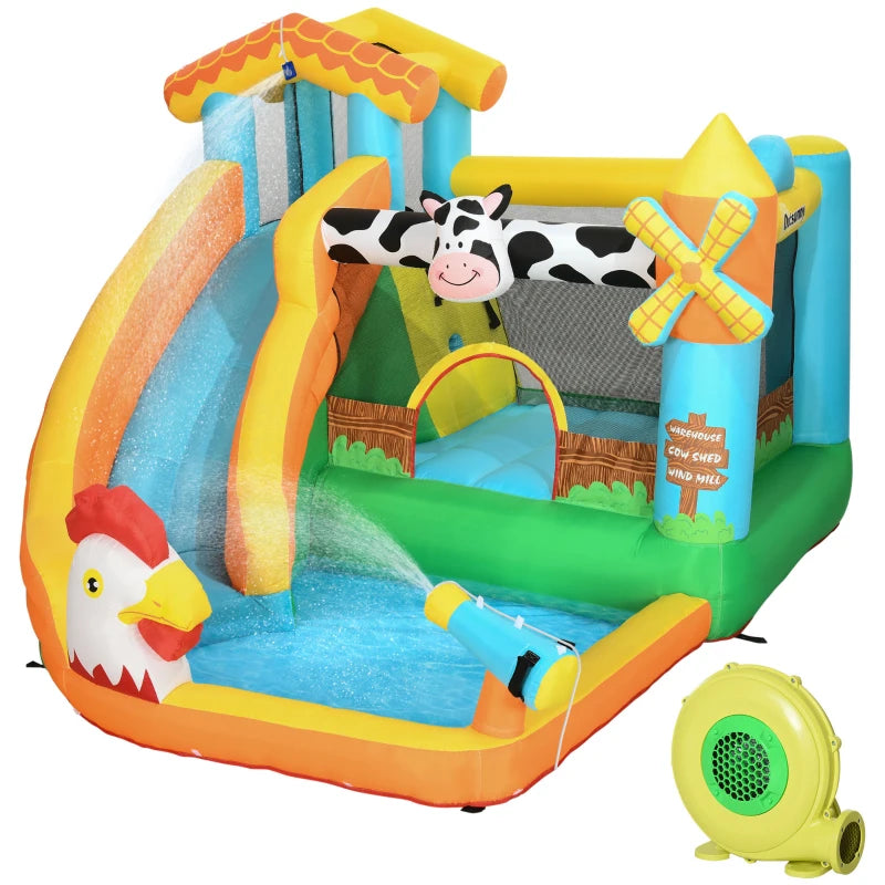 Outsunny Bouncy Castle Farm Style with Paddling Pool