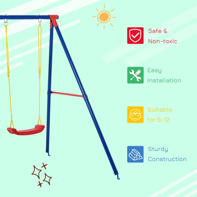 Outsunny Metal Children's Garden Swing  3-8 Years Old Blue