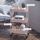 HOMCOM 3 Tier Rolling Utility Cart With 3 Mesh Basket, Pink