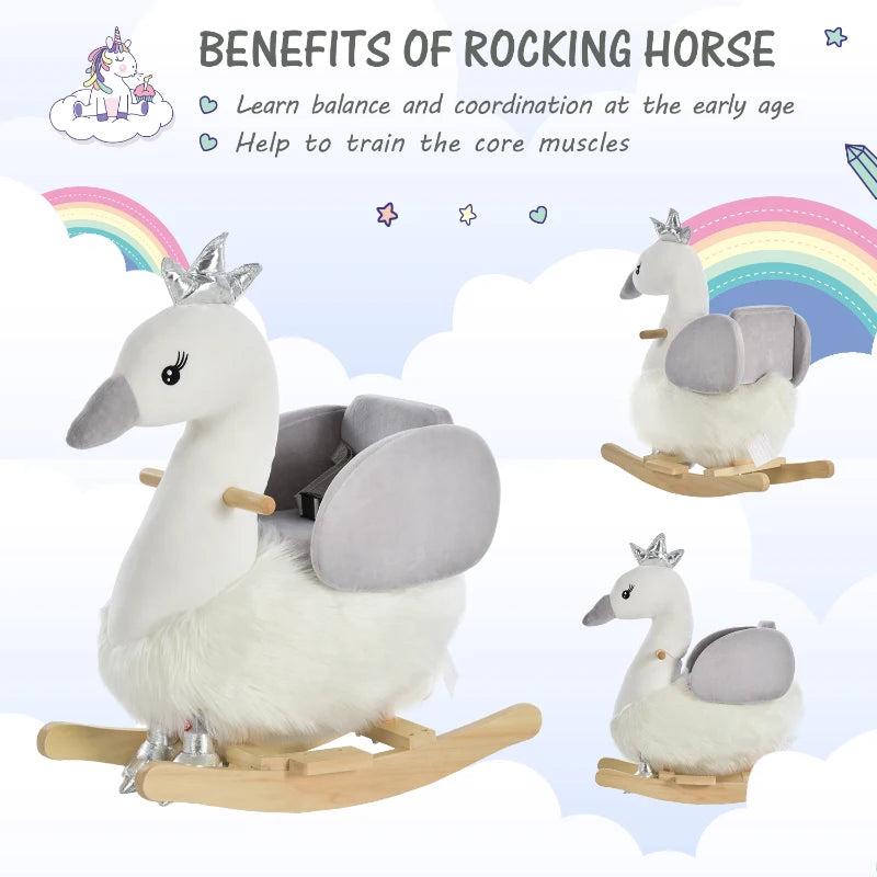 HOMCOM Children's Rocking Swan -White/Grey
