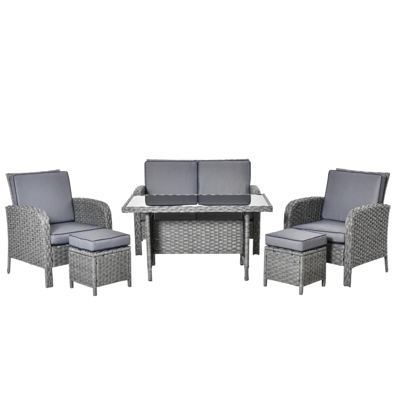 Outsunny Rattan Dining Furniture Set 6 Seater- Grey